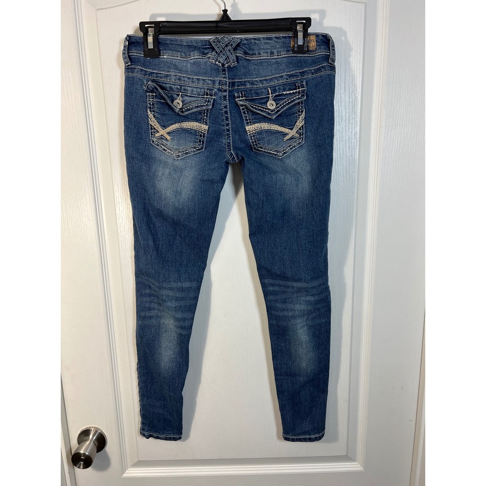 Reign Jeans Women's Size 3 Blue‎ Wash Skinny Fit Embellished Pockets Denim